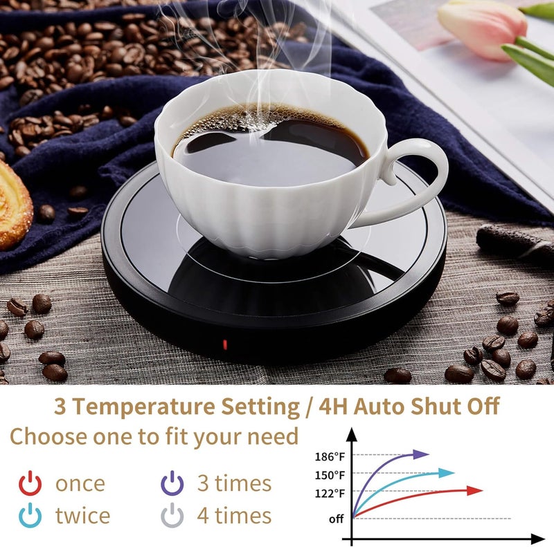 Unbreakable Coffee Mug Warmer for Desk 4H Auto Shut Off, Smart Coffee Cup Warmer with 3 Temperature Setting, Electric Mug Warmer Plate for Coffee, Milk, Tea (Black) - Image 2